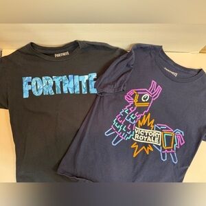 Lot of 2 Boys Fortnite Short-Sleeved Black and Navy T-Shirts Size 14/16